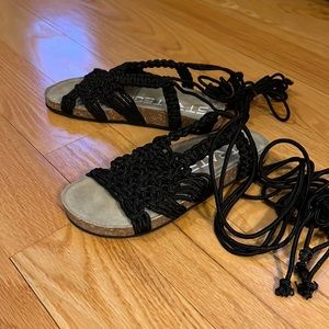 New Strategia black macrame tie sandals.  Size 39.
